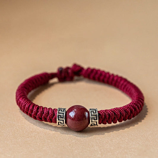 Wear FengShui 925 Sterling Silver Natural Cinnabar Bead Calm Handmade Braided String Bracelet