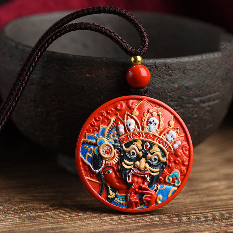 Wear FengShui Zakiram Goddess of Wealth Painted Cinnabar Blessing Necklace Pendant