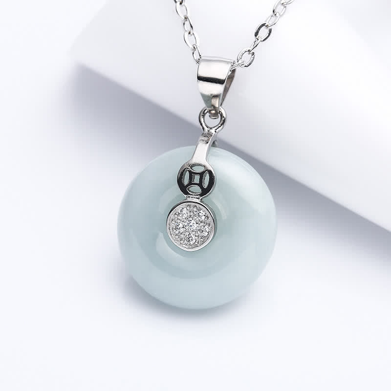 Wear FengShui 925 Sterling Silver Peace Buckle Jade Coin Luck Necklace Pendant