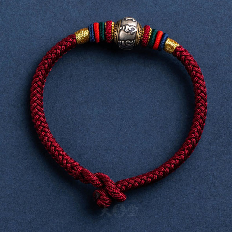 Wear FengShui 925 Sterling Silver Tibet Handmade Om Mani Padme Hum Luck Protection King Kong Knot Braided Bracelet