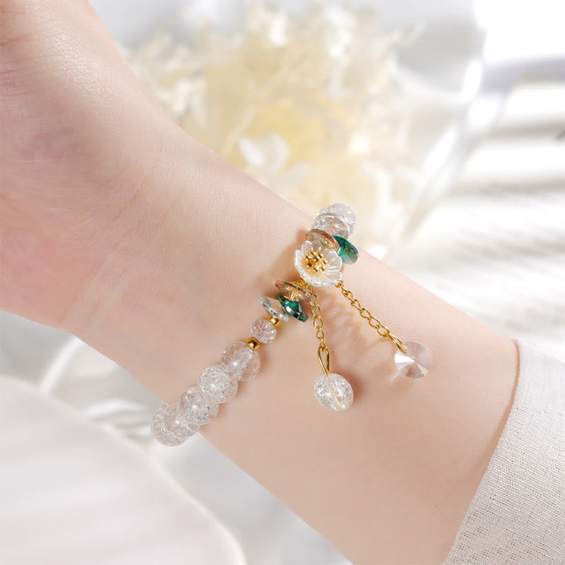 Wear FengShui Simple Design Flower Charm Glass Bead Bracelet