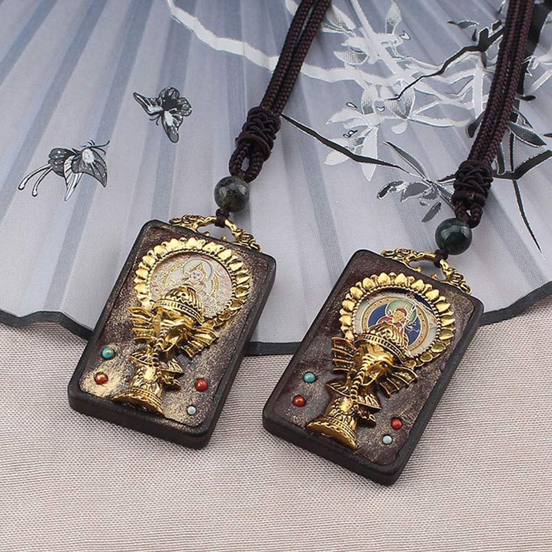 Wear FengShui Ebony Wood Elephant God of Fortune Buddha Blessing Necklace String Pendant