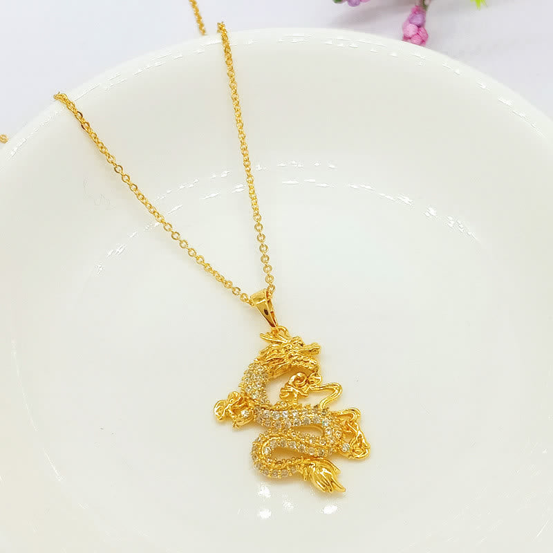 Wear FengShui Gold Dragon Protection Necklace Pendant