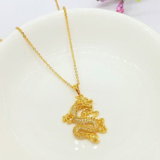 Wear FengShui Gold Dragon Protection Necklace Pendant