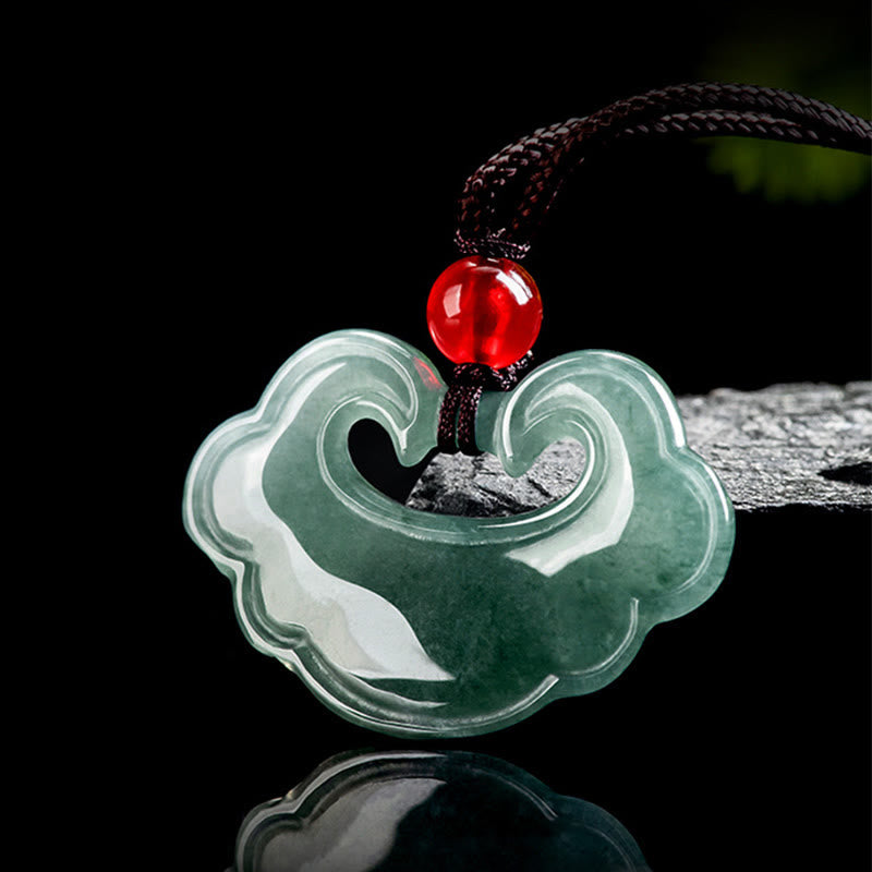Wear FengShui Natural Green Jade Chinese Lock Charm Luck Necklace Pendant