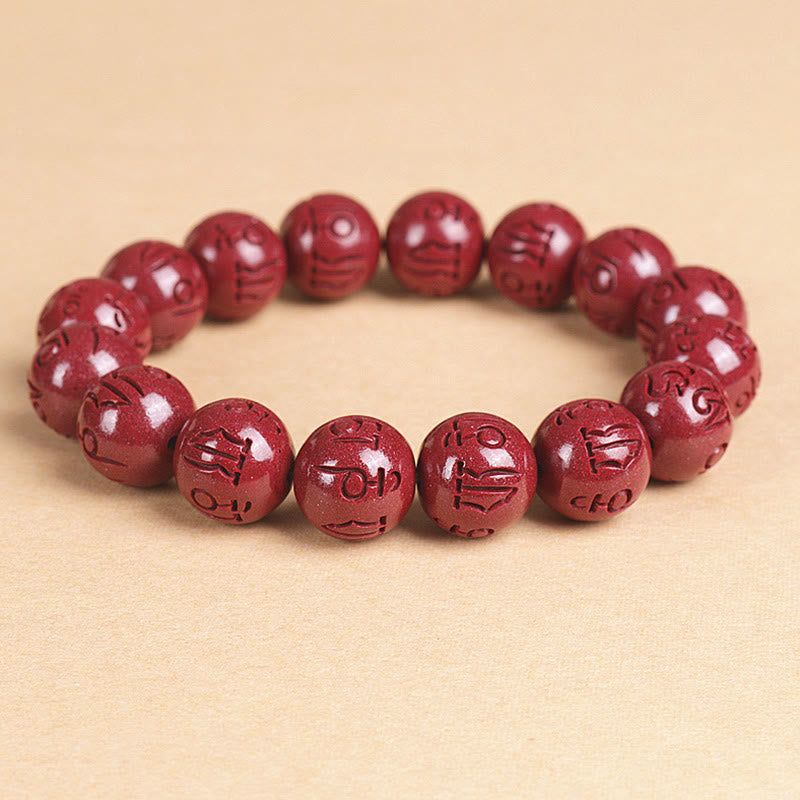 Wear FengShui Natural Double PiXiu Cinnabar Om Mani Padme Hum Wealth Luck Bead Bracelet