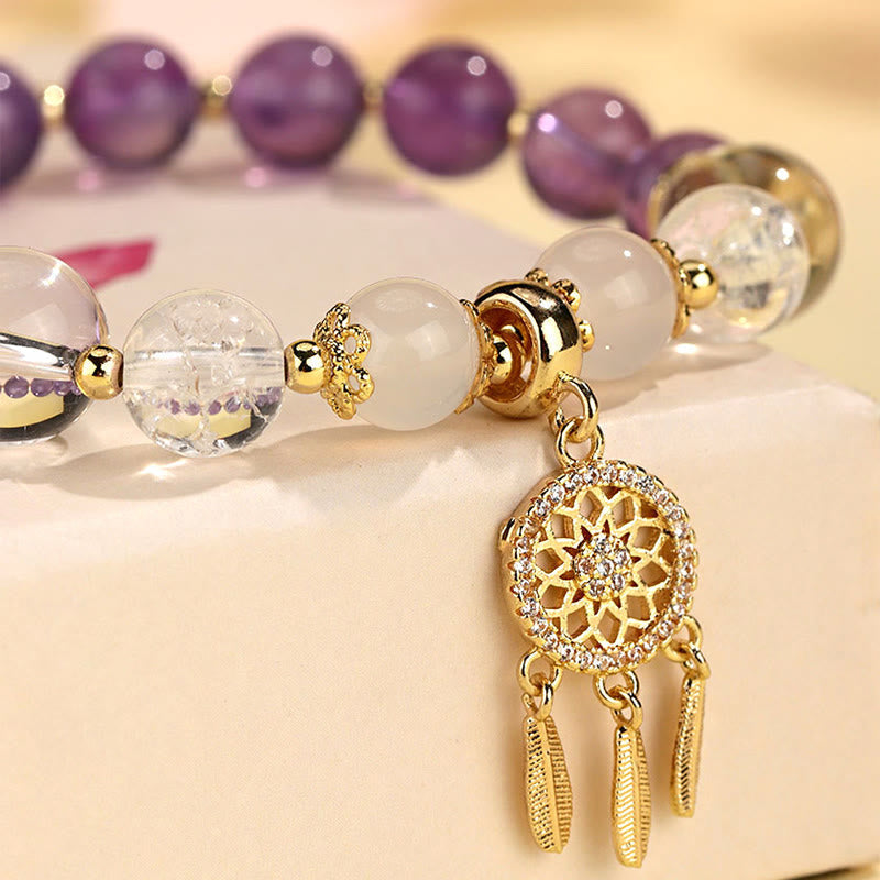 Wear FengShui Green Strawberry Quartz Amethyst Crystal Dreamcatcher Healing Bracelet