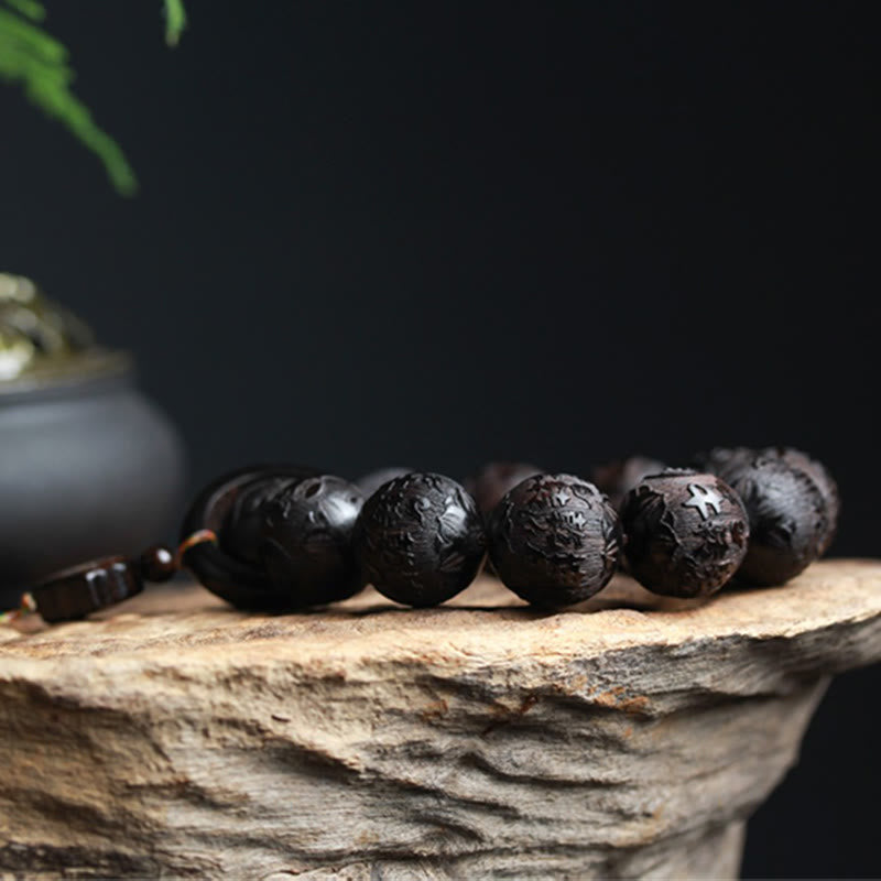 Wear FengShui Ebony Wood Chinese Character Yin Yang Engraved Gourd Balance Bracelet