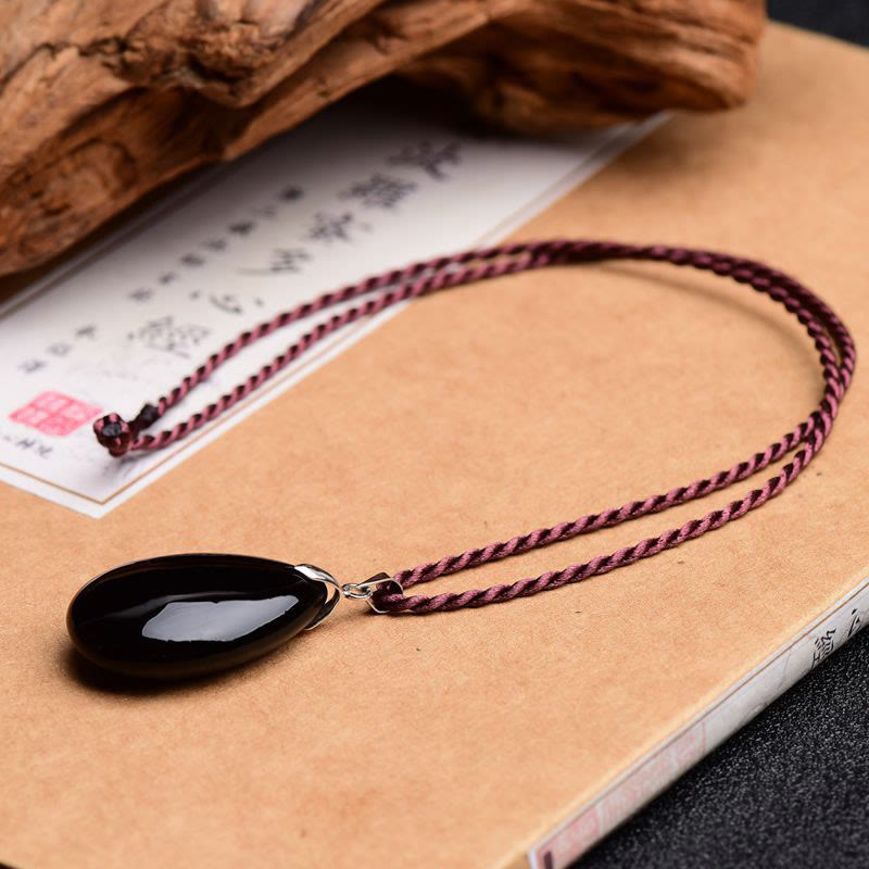 Wear FengShui Gold Sheen Obsidian Black Obsidian Rainbow Obsidian Wealth Water Drop Necklace Pendant