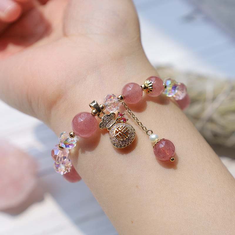 Wear FengShui "Wishing Love and Sweet Blessings"Strawberry Quartz Bracelet Includes Gift Message Card