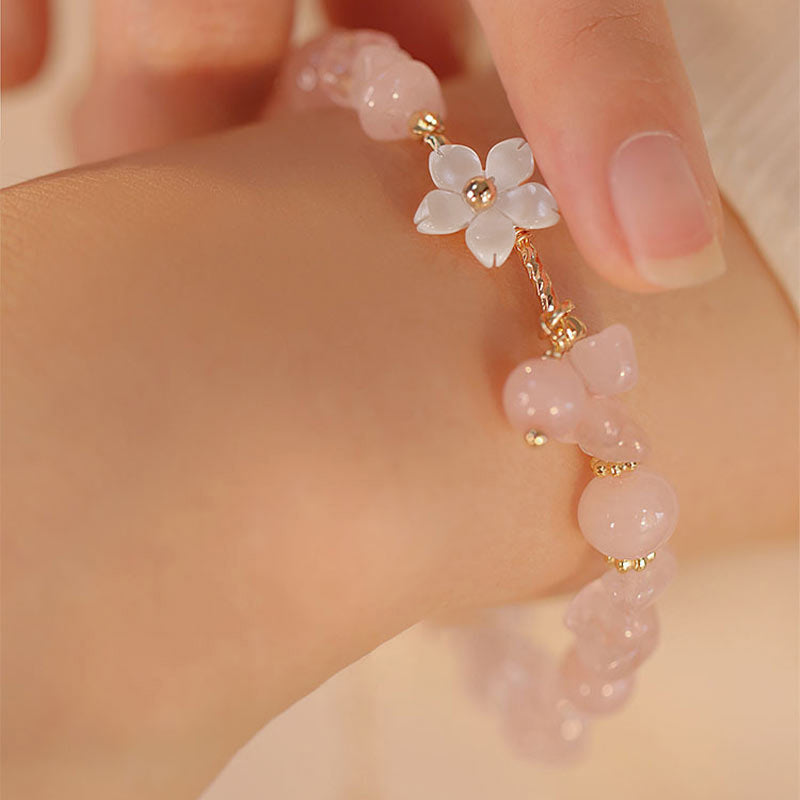 Wear FengShui 14k Gold Plated Natural Pink Crystal Flower Love Bracelet