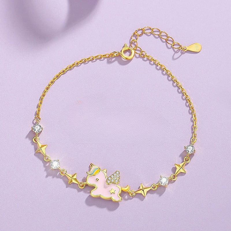 S925 Rainbow Unicorn Jewelry Collection – Necklace, Bracelet, and Earrings Set