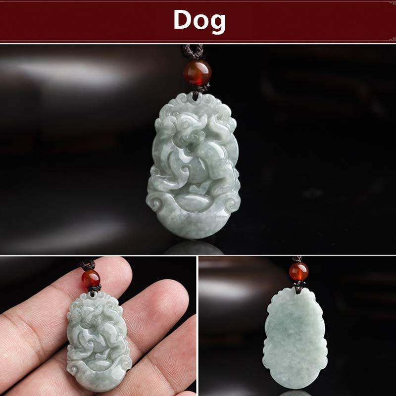 Wear FengShui Natural Jade 12 Chinese Zodiac Sucess Pendant Necklace