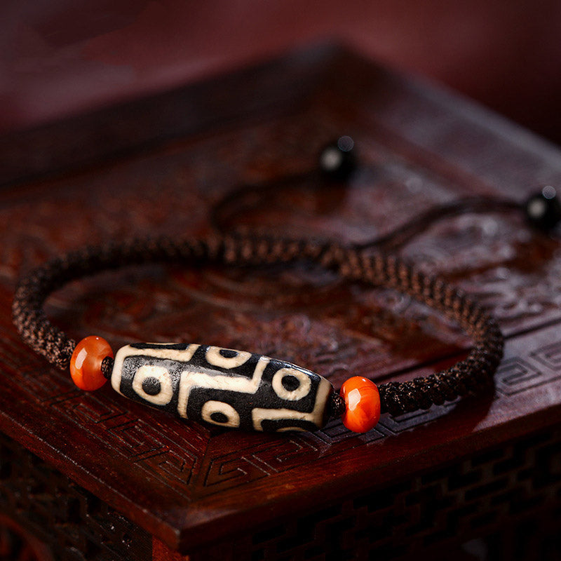 Wear FengShui Tibetan Nine-Eye Dzi Bead Prosperity String Bracelet