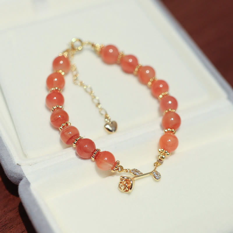 Wear FengShui Natural Red Agate Rose Confidence Calm Chain Bracelet
