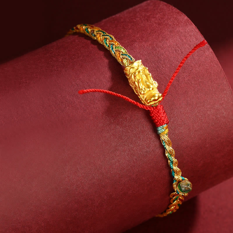 Wear FengShui Year of the Dragon Handmade Colorful Dragon Carved Success Braided Bracelet