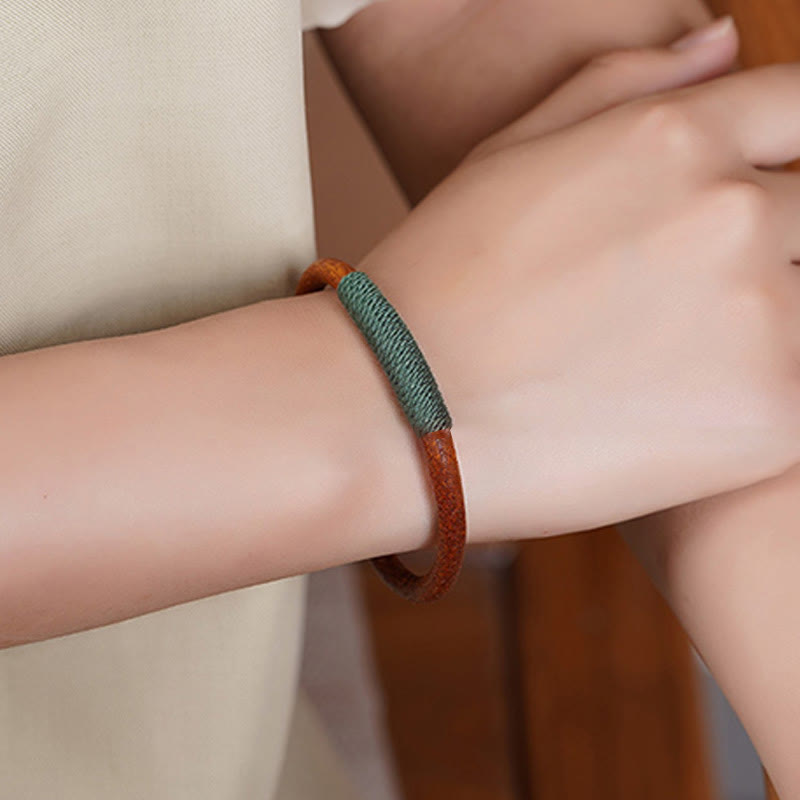 Wear FengShui Tibetan Leather Handmade Five Elements Luck Braid String Buckle Bracelet