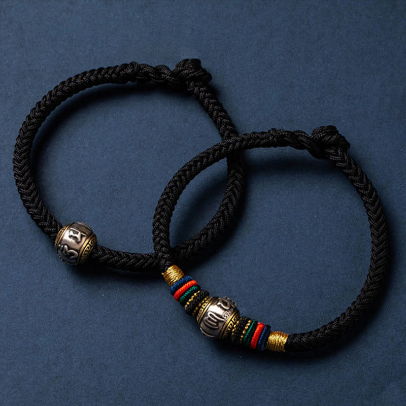 Wear FengShui 925 Sterling Silver Tibet Handmade Om Mani Padme Hum Luck Protection King Kong Knot Braided Bracelet