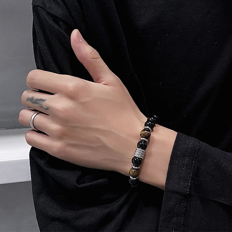 Wear FengShui Natural Black Obsidian Tiger Eye Strength Fulfillment Bracelet
