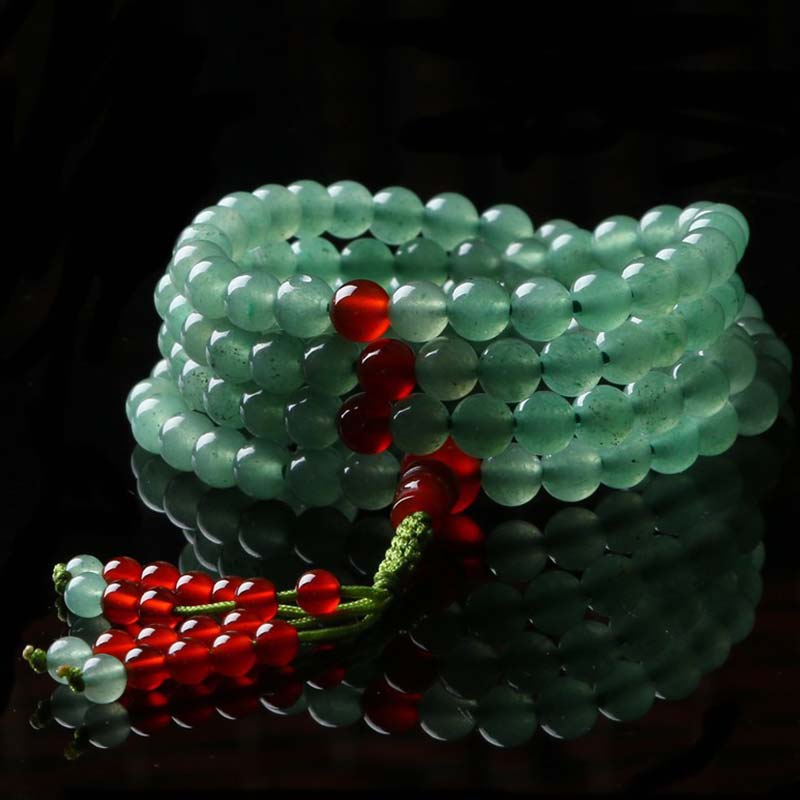 Wear FengShui 108 Beads Green Aventurine Red Agate Luck Mala Bracelet