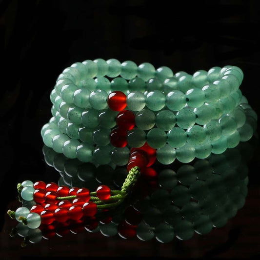 Wear FengShui 108 Beads Green Aventurine Red Agate Luck Mala Bracelet