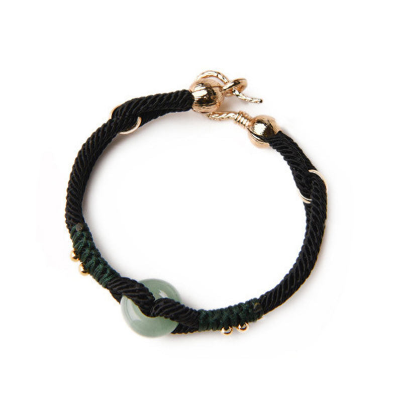 Wear FengShui Tibetan Jade Lucky Black Rope Couple Bracelet