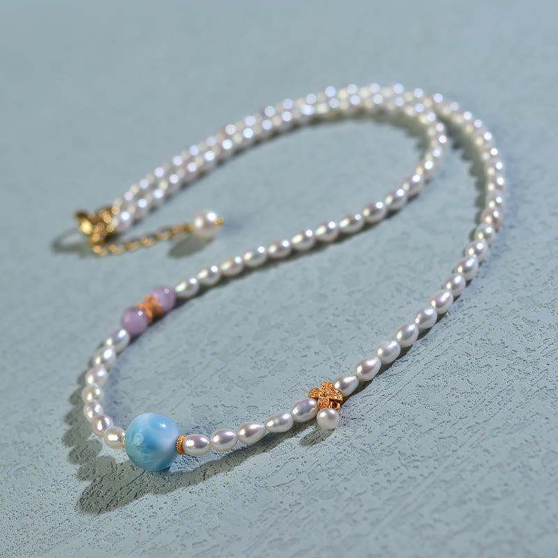 Wear FengShui 925 Sterling Silver Natural Pearl Larimar Sincerity Necklace Pendant