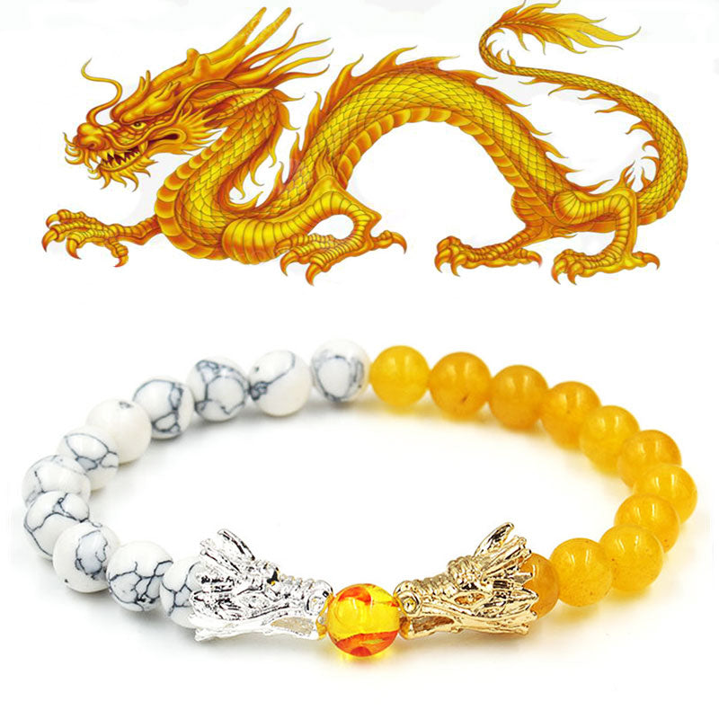 Wear FengShui White Turquoise Lava Rock Dragon Blessing Beaded Bracelet