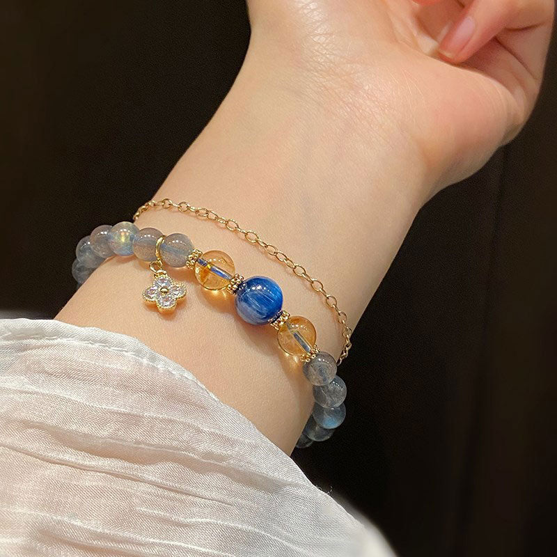 Wear FengShui Natural Moonstone Flower Chram Healing Beads Bracelet