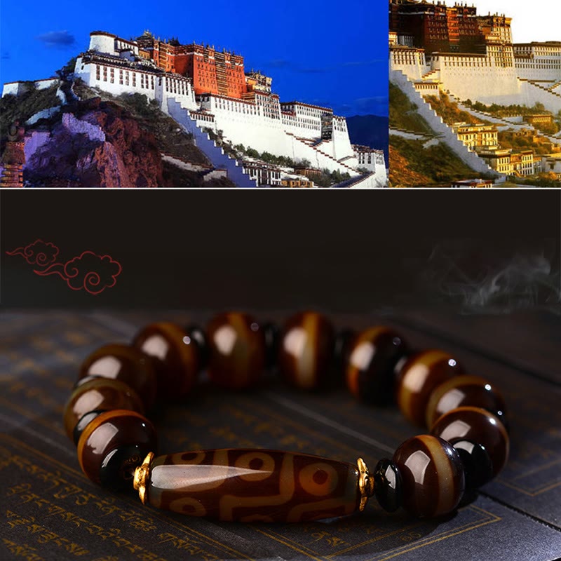 Wear FengShui Tibetan Natural Nine-Eye Dzi Bead Agate Wealth Blessings Bracelet