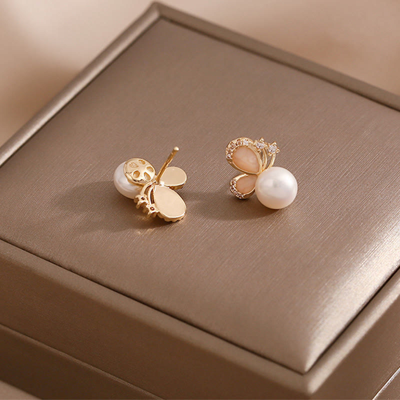 Wear FengShui 18k Gold Plated Pearl Butterfly Love Freedom Stud Earrings