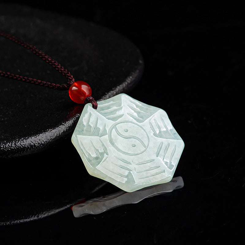 Wear FengShui Natural Jade Bagua Yin Yang Luck Necklace Pendant