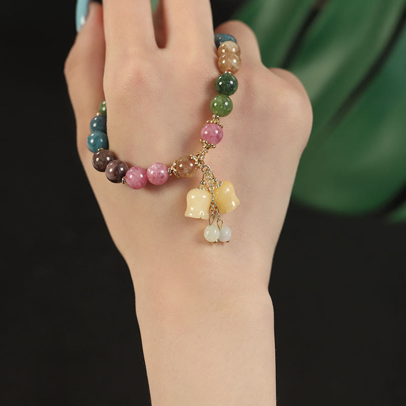 Wear FengShui Natural Colorful Tourmaline Flower Bead Love Bracelet