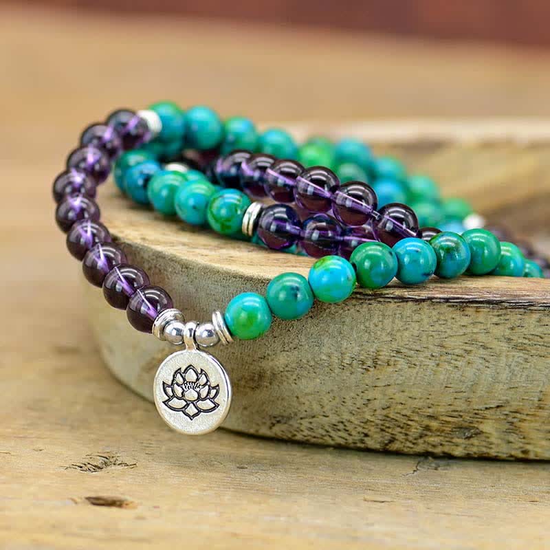 Wear FengShui Amethyst Green Aventurine Spiritual Lotus Charm Bracelet