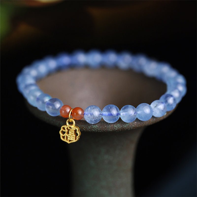 Wear FengShui Natural Aquamarine Red Agate Healing Charm Bracelet