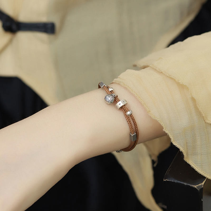 Wear FengShui 925 Sterling Silver Gold Swallowing Beast Koi Fish Wealth Handcrafted Braided Bracelet