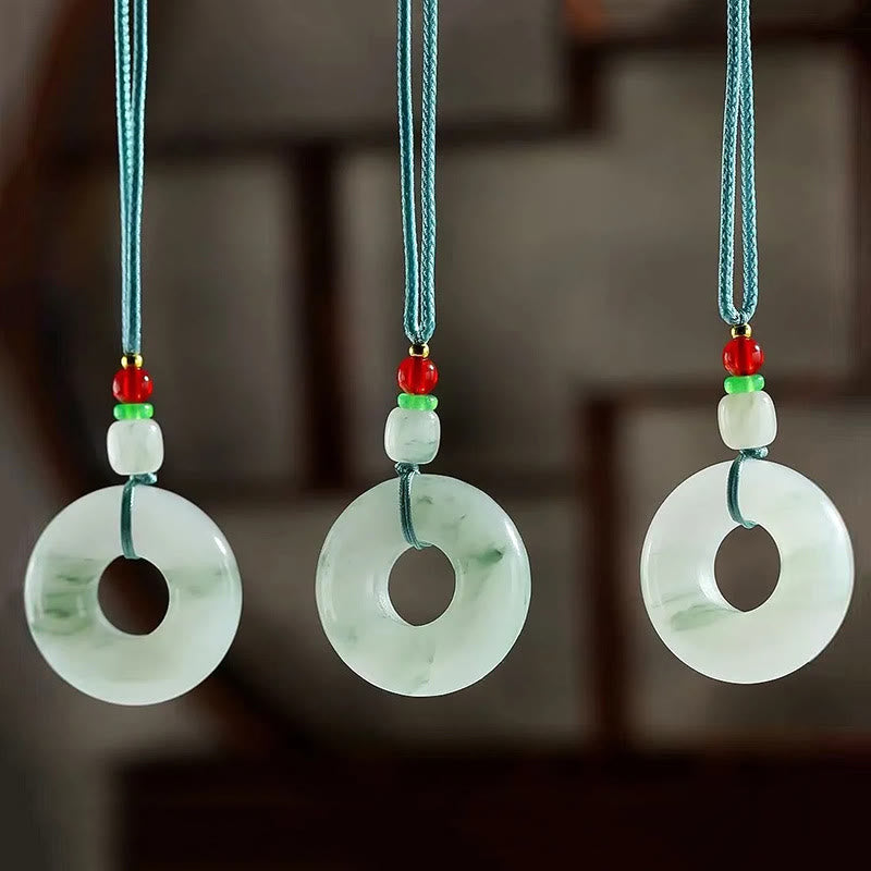 Wear FengShui Natural Jade Peace Buckle Prosperity Necklace Pendant