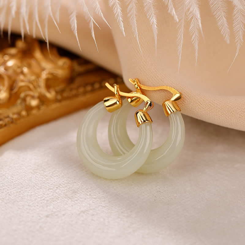 Wear FengShui Round Jade Cyan Jade Prosperity Luck Drop Earrings