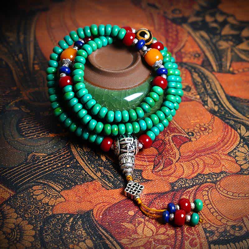 Wear FengShui 108 Mala Beads Tibetan Turquoise Dzi Bead Protection Bracelet