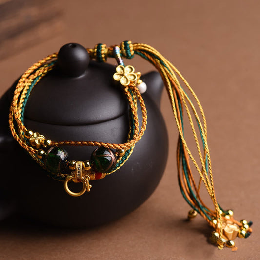 Wear FengShui Tibetan Handmade Rope Liuli Glass Bead Braided Multilayered Healing Bracelet