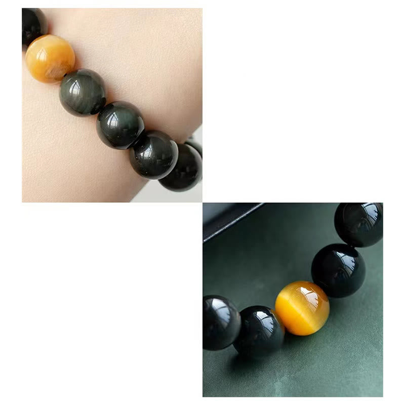 Wear FengShui Natural Rainbow Obsidian Tiger Eye Positive Love Bracelet