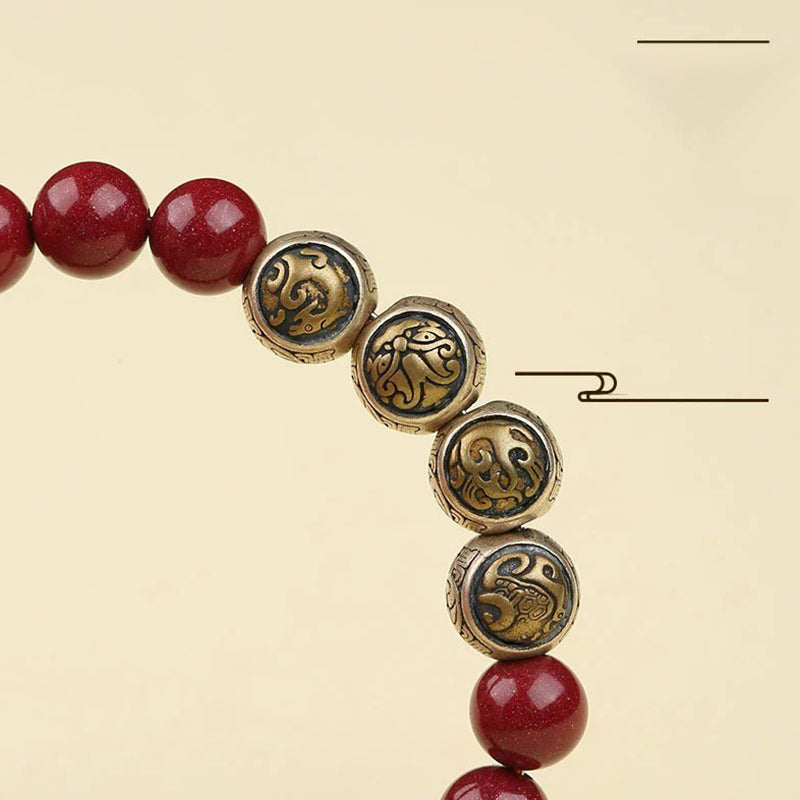 Wear FengShui 925 Sterling Silver Natural Cinnabar Four Beasts Blessing Bracelet