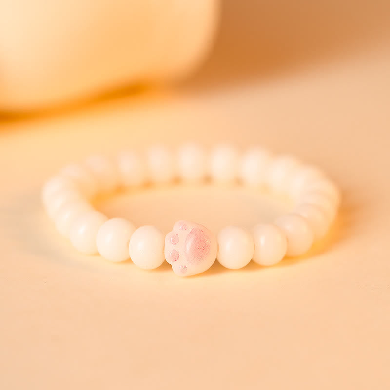 Wear FengShui Natural Bodhi Seed Lovely Paw Lucky Cat Paw Peace Bracelet