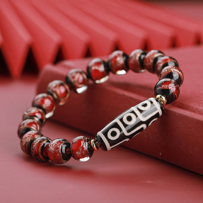 Wear FengShui Tibetan Nine-Eye Dzi Bead Three-eyed Dzi Bead Liuli Glass Bead Wealth Bracelet