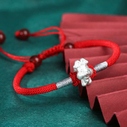 Wear FengShui 999 Sterling Silver Chinese Zodiac Luck Strength Red String Bracelet