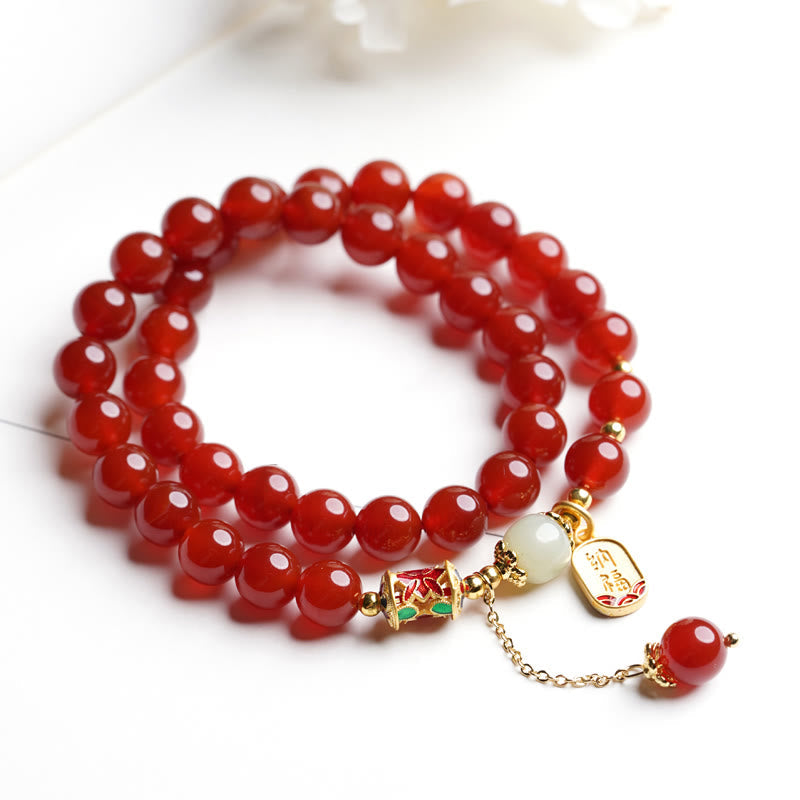Wear FengShui Natural Red Agate Hetian Jade Fu Character Confidence Charm Bracelet