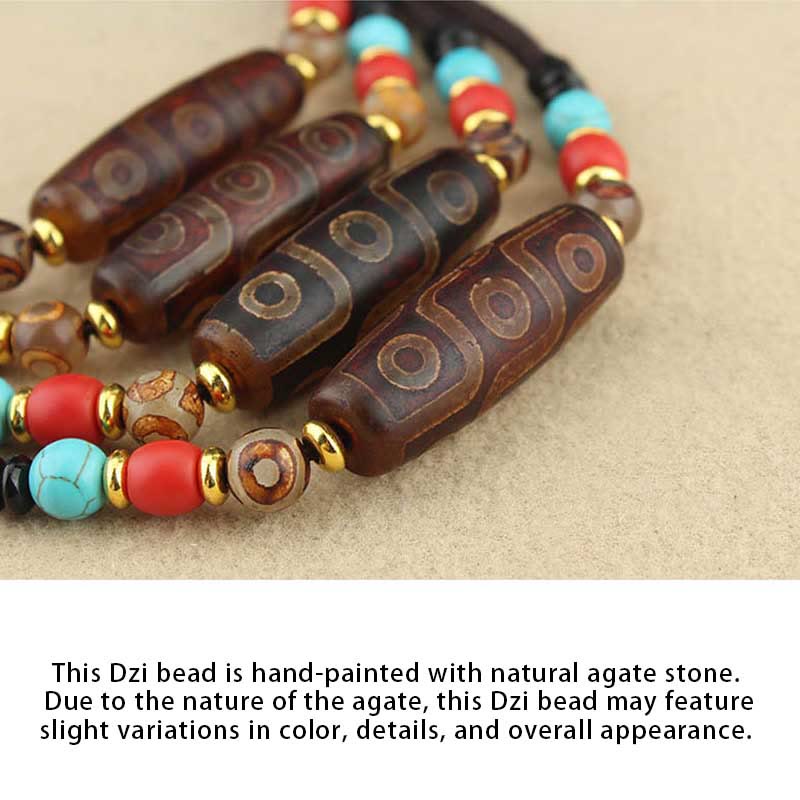 Wear FengShui Tibetan Nine-Eye Dzi Bead Three-eyed Dzi Bead Protection String Necklaces Pendant
