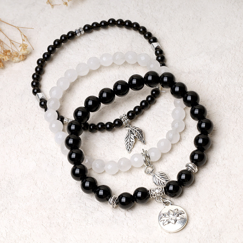 Wear FengShui 3PCS Natural Quartz Crystal Beaded Healing Energy Lotus Bracelet