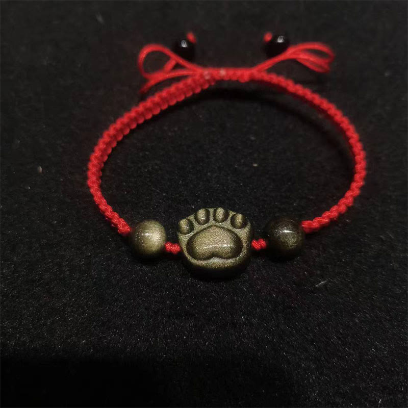 Wear FengShui Natural Silver Sheen Obsidian Gold Sheen Obsidian Cat Claw Soothing Braided Bracelet