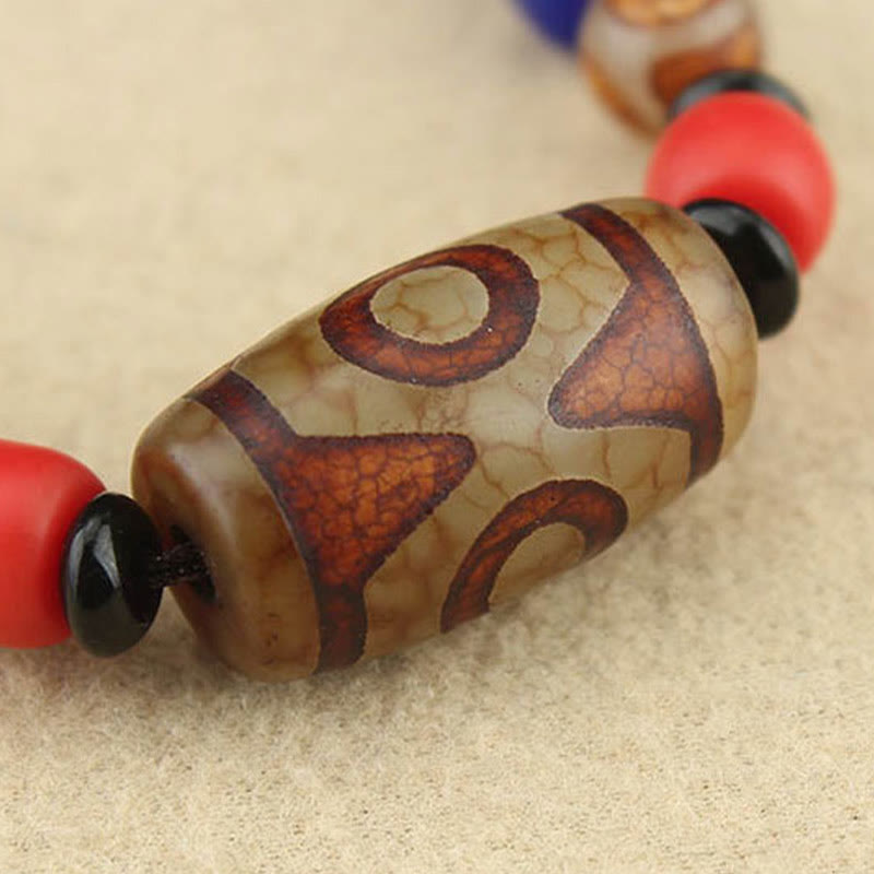 Wear FengShui Tibetan Nine-Eye Dzi Bead Three-eyed Dzi Bead Protection String Necklaces Pendant